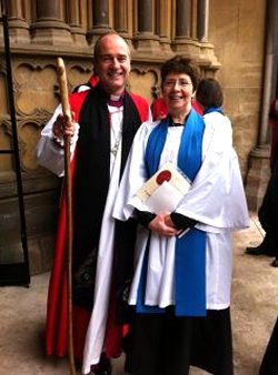 Photo of Suzi with Bishop Lee at her Licensing